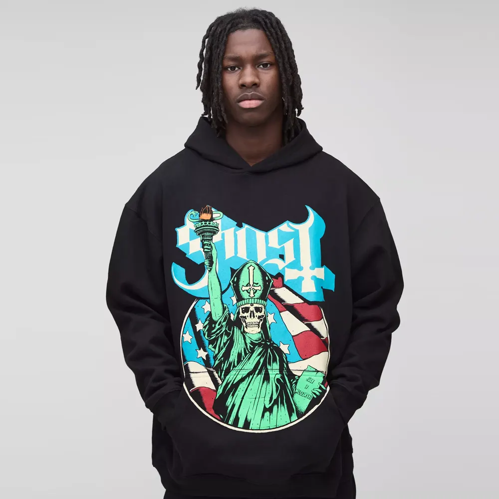 Oversized Ghost Band License Printed Hoodie