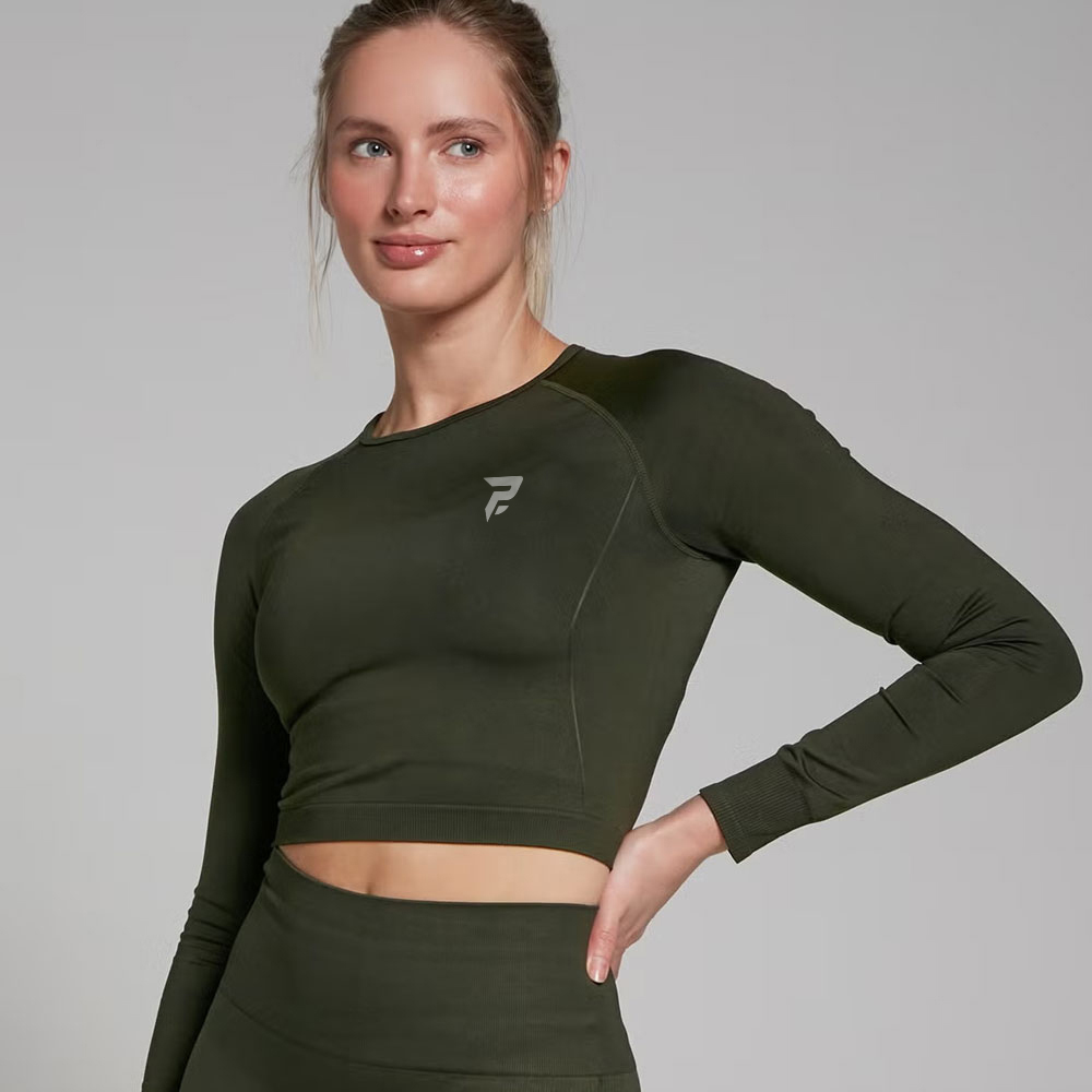 Women’s Shape Seamless Long Sleeve Crop Top – Forest Green